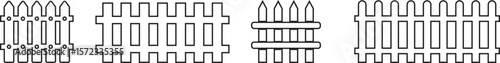 Wooden Fence line art Icon set. Classic Garden Fencing Symbol. Simple Fence cassic picket fence that embodies simplicity and security its clean line and rustic charm.collection of Garden fence wooden.