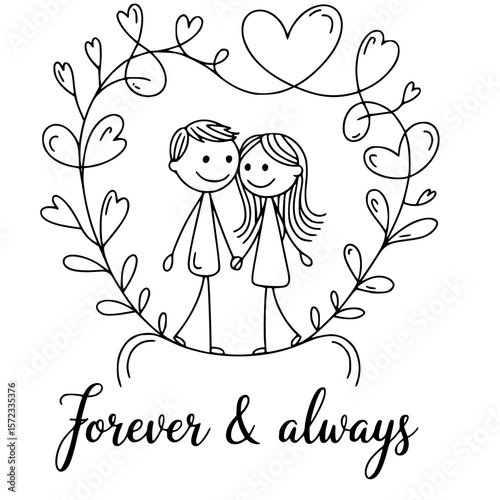 Forever & Always: A heartwarming illustration showcasing the eternal bond of love and commitment with a sweet embrace