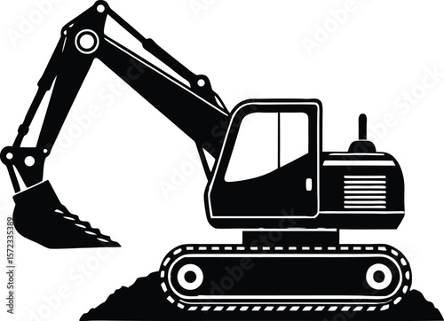 Vector art of the excavator stands ready to dig, a symbol of construction and progress