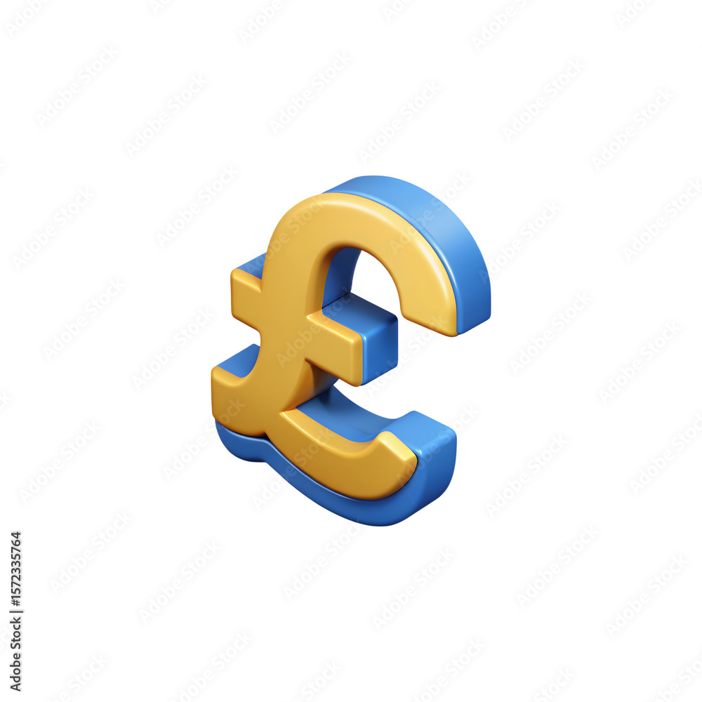 Fototapeta premium Pound Sterling Currency Symbol 3D Rendered Illustration Isolated on Transparent Background