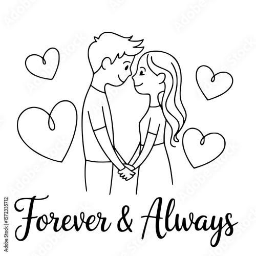 Forever & Always: A tender illustration captures the timeless bond of love, with a couple sharing an intimate moment, surrounded by delicate hearts and a promise of eternal togetherness. 
