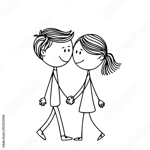 A Simple Sketch of Boundless Affection: A whimsical line drawing captures the essence of love and connection with two stick figures holding hands.