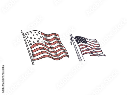 Hand drawn style americal flag illustration
