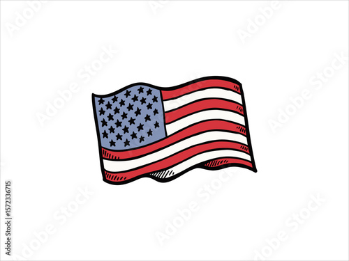 Hand drawn style americal flag illustration