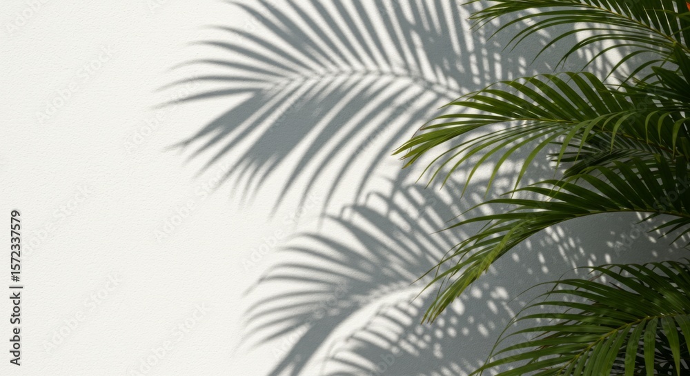 Fototapeta premium Palm Leaves Cast Shadows on White Wall