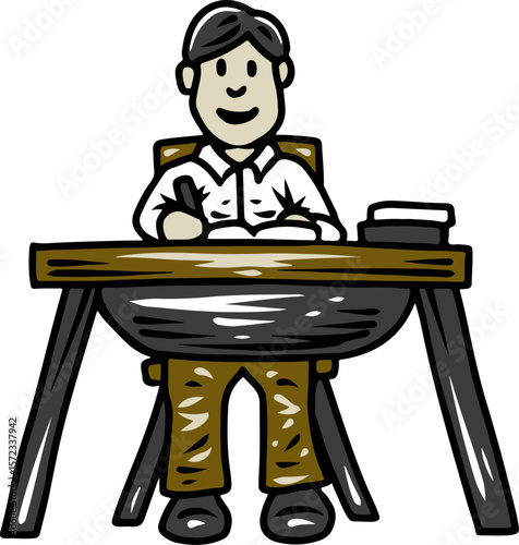 Student writing at school desk classroom illustration
