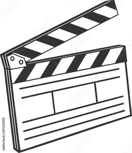 Vector art of a black and white clapperboard used in film production for scene marking
