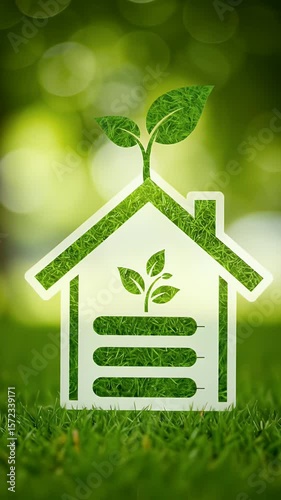 Illustration Green Energy Eco House on Grass Sustainable Home