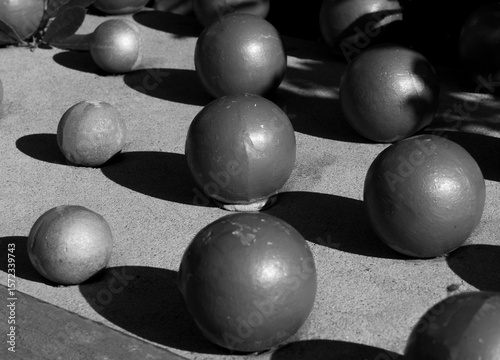 Array of various balls in black and white