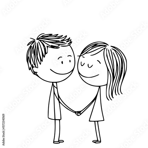 Hand-in-Hand: A sweet doodle of a couple stands together in a loving embrace, symbolizing unity, partnership, and the sweetness of romance.