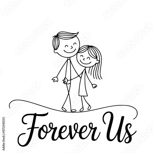 Forever Us: A timeless symbol of unity and unending love. This delicate illustration depicts a couple, hand in hand, against a clean backdrop, capturing the essence of enduring togetherness. 
