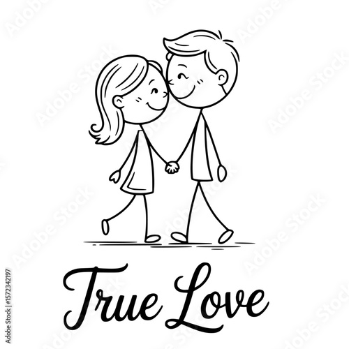 Stick Figure Romance: A delightful illustration of a couple hand in hand, showcasing the essence of love and companionship.
