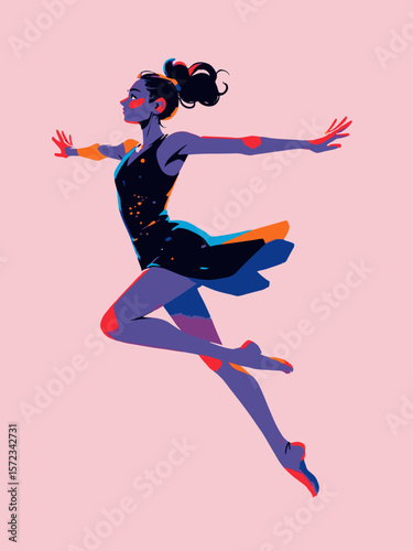  Artistic gymnast woman in mid-air during a dynamic jump