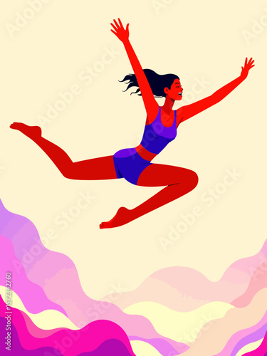  Artistic gymnast woman in mid-air during a dynamic jump