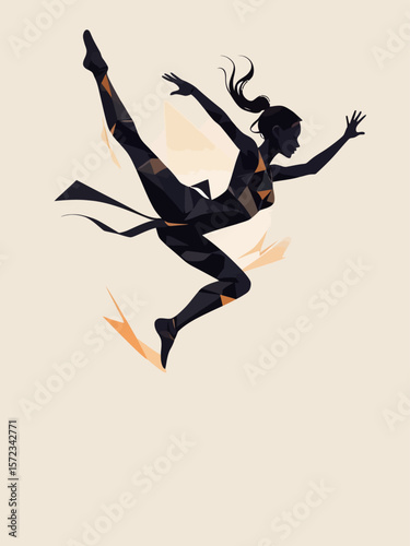  Artistic gymnast woman in mid-air during a dynamic jump