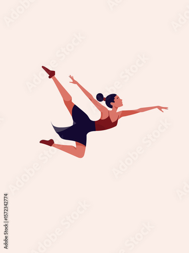  Artistic gymnast woman in mid-air during a dynamic jump