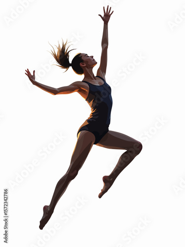  Artistic gymnast woman in mid-air during a dynamic jump