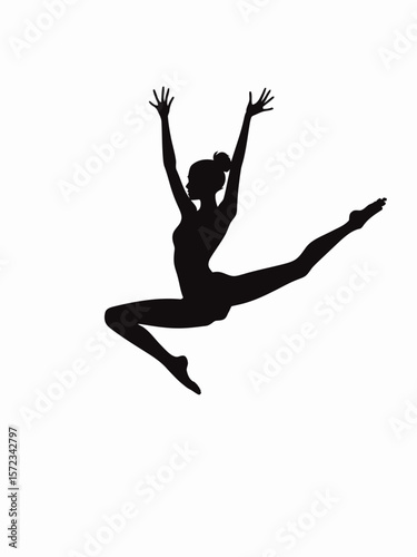 Artistic gymnast woman in mid-air during a dynamic jump