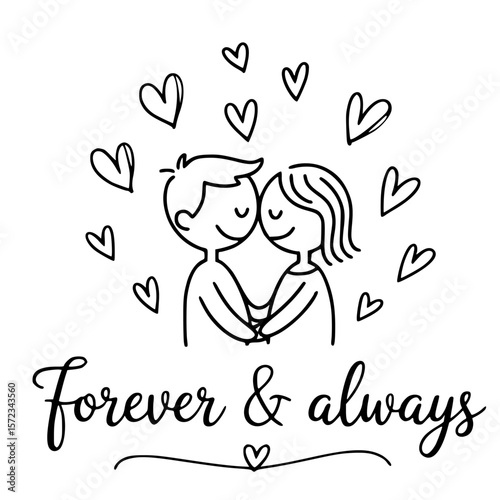Eternal Bond of Love: A heartwarming illustration of a couple embracing, symbolizing enduring love and commitment, surrounded by hearts.