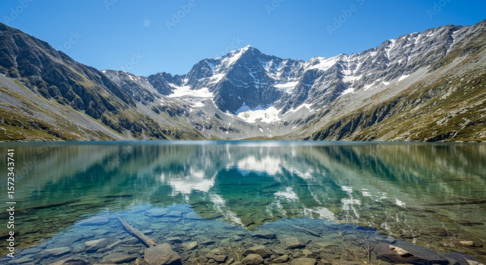 Obraz premium Clear Mountain Lake Reflection in Sunny Day