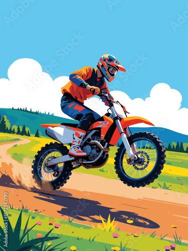 Off road motor bike rider performing on a track