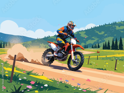 Off road motor bike rider performing on a track