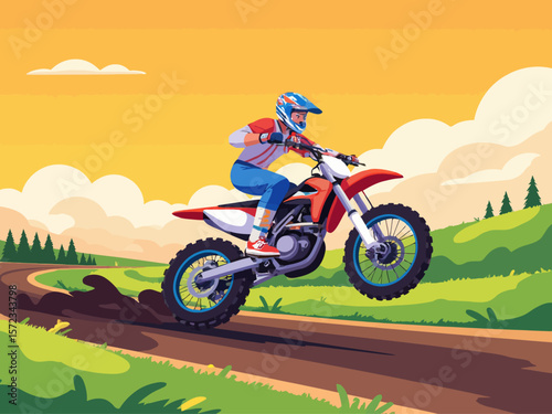 Off road motor bike rider performing on a track