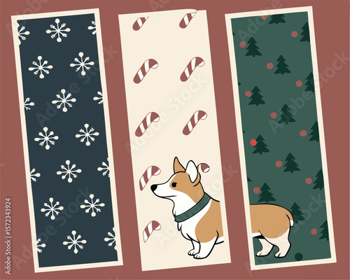 Christmas themed decorative elements with adorable corgi and seasonal designs