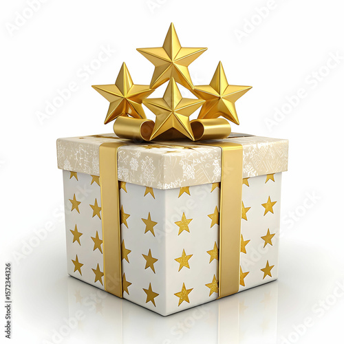 gift box present with five golden stars 3d render