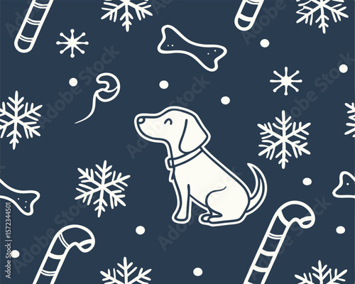 Cute christmas dog and snowflakes seamless pattern for festive design projects