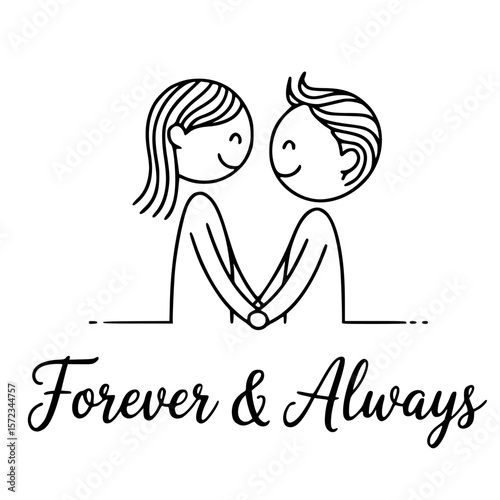 Forever & Always: A simple yet elegant illustration of a couple holding hands, symbolizing eternal love and commitment,perfect for expressing heartfelt sentiments.
