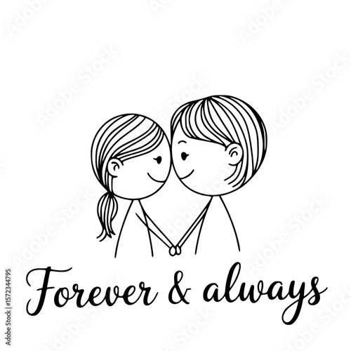Eternal Bond: A tender sketch of two souls intertwined in everlasting love, symbolizing 'forever and always.'