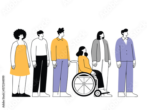 Diverse group of people standing side by side illustration with transparency effect
