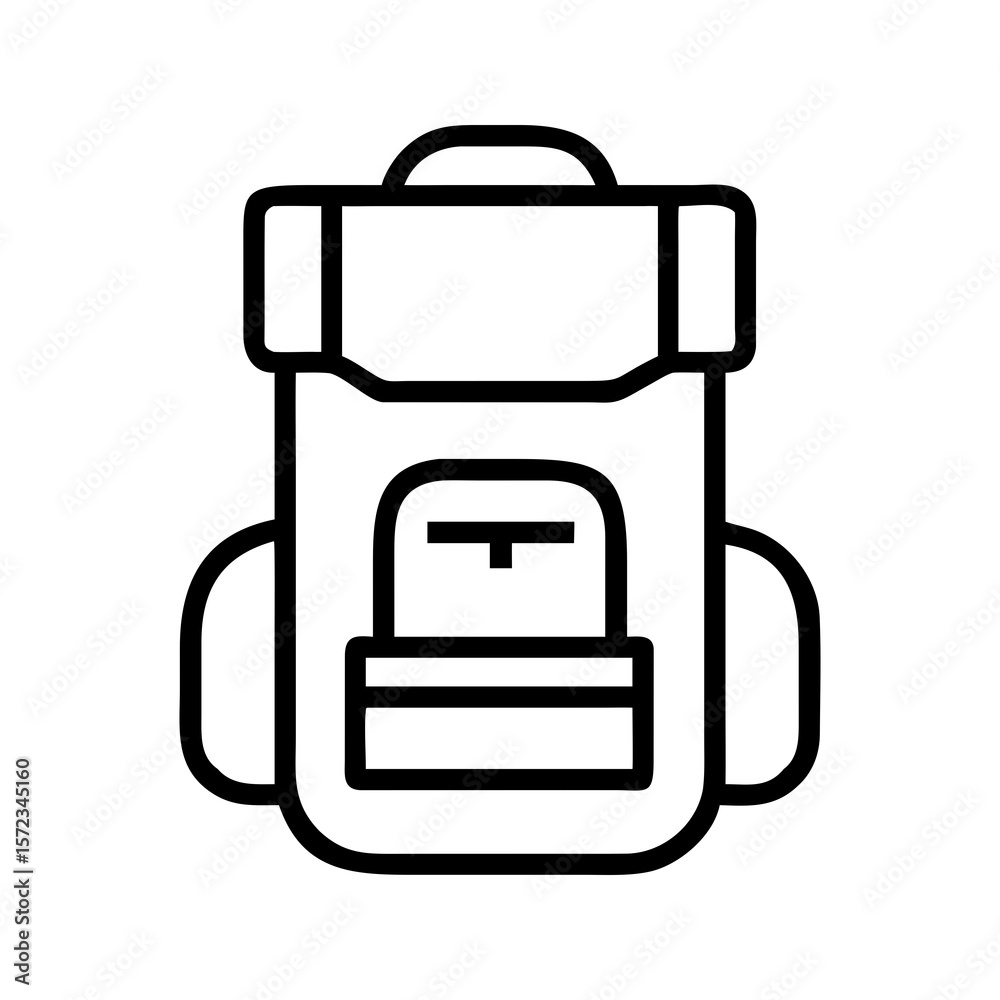 Simple line art icon of a backpack isolated on white background Simple line art icon of a backpack isolated on white background