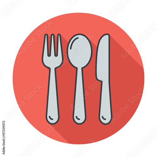 Vector Illustration of Silverware Set on Red Circle Background