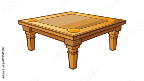 Classic wooden table with ornate legs isolated on white background