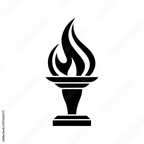 Stylized black silhouette of a torch with flames on a white background