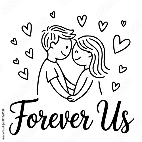 Forever Us: A delicate doodle illustration portrays the boundless affection of everlasting love, captured by a heartfelt illustration and adorned with a series of sketched hearts.