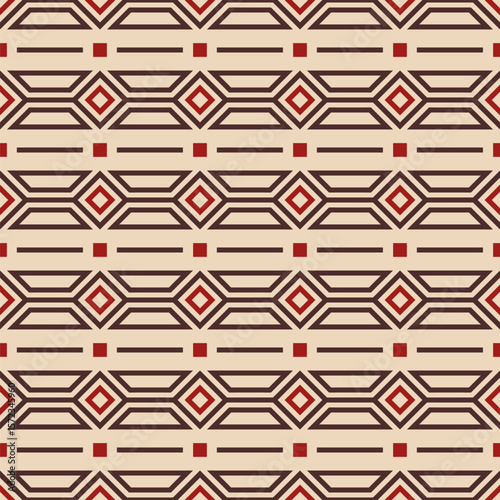 Abstract ethnic seamless geometric pattern. Tribal and ethnic motif seamless background. Color vector background. Red and brown color ornament. Design for background, cloth, wrapping, batik, fabric.