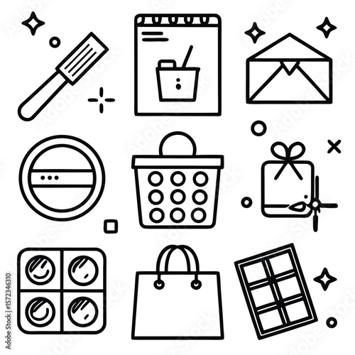 Makeup brush calendar envelope shopping basket gift box makeup palette shopping bag chocolate bar vector