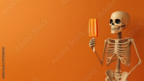 Whimsical skeleton couple enjoys summerween treats on the beach - digital art fun