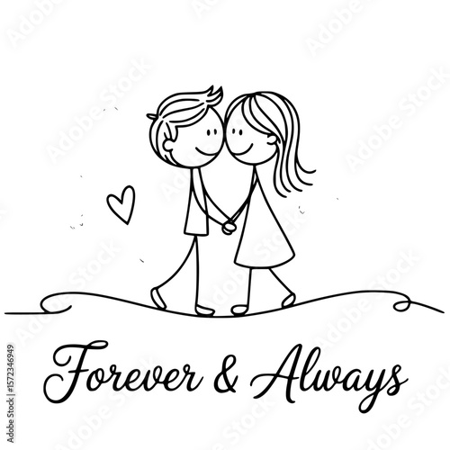 Eternal Bond: A charming depiction of two stick figures holding hands, symbolizing love and commitment, with the words Forever & Always inscribed below.