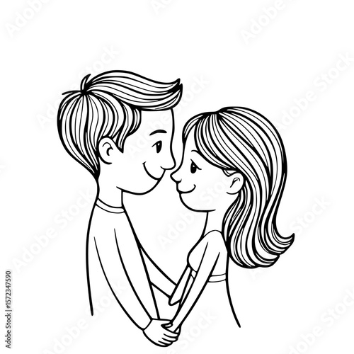 Romantic Embrace: A delightful illustration of a young couple, their eyes locked in a tender gaze as they hold hands. The sketch evokes a sense of warmth and connection.