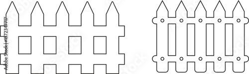 Wooden Fence line art Icon set. Classic Garden Fencing Symbol. Simple Fence cassic picket fence that embodies simplicity and security its clean line and rustic charm.collection of Garden fence wooden.