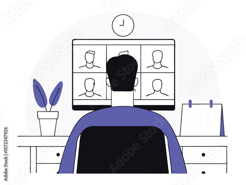 Remote worker engaged in a video conference meeting with colleagues