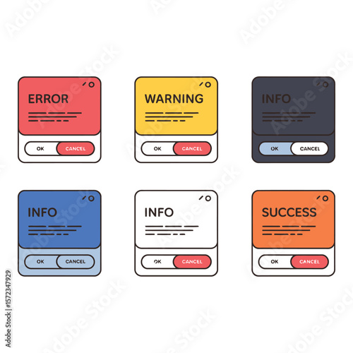 Colorful UI Pop up Boxes Error Warning Info and Success Messages with OK Cancel Buttons