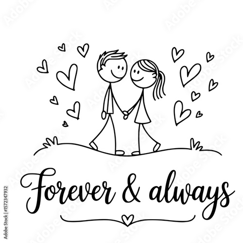 Eternal Bond: A heartwarming illustration capturing the essence of love and togetherness with two figures holding hands amidst a cascade of hearts, symbolizing an everlasting connection.