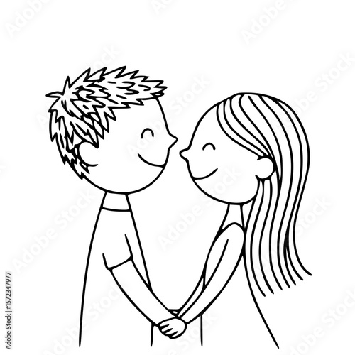 Romantic Embrace: A heartwarming sketch captures the essence of connection and tenderness, depicting a loving couple locked in a sweet embrace and tender interaction.