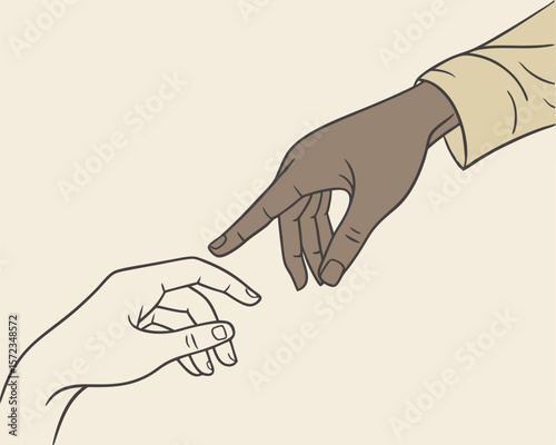 The creation of adam inspired illustration of two hands touching for unity or connection
