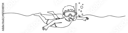 man snorkeling in sea black and white vector